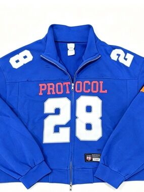Men's Royal Blue Zip-Up Sweater with '28' Graphic
